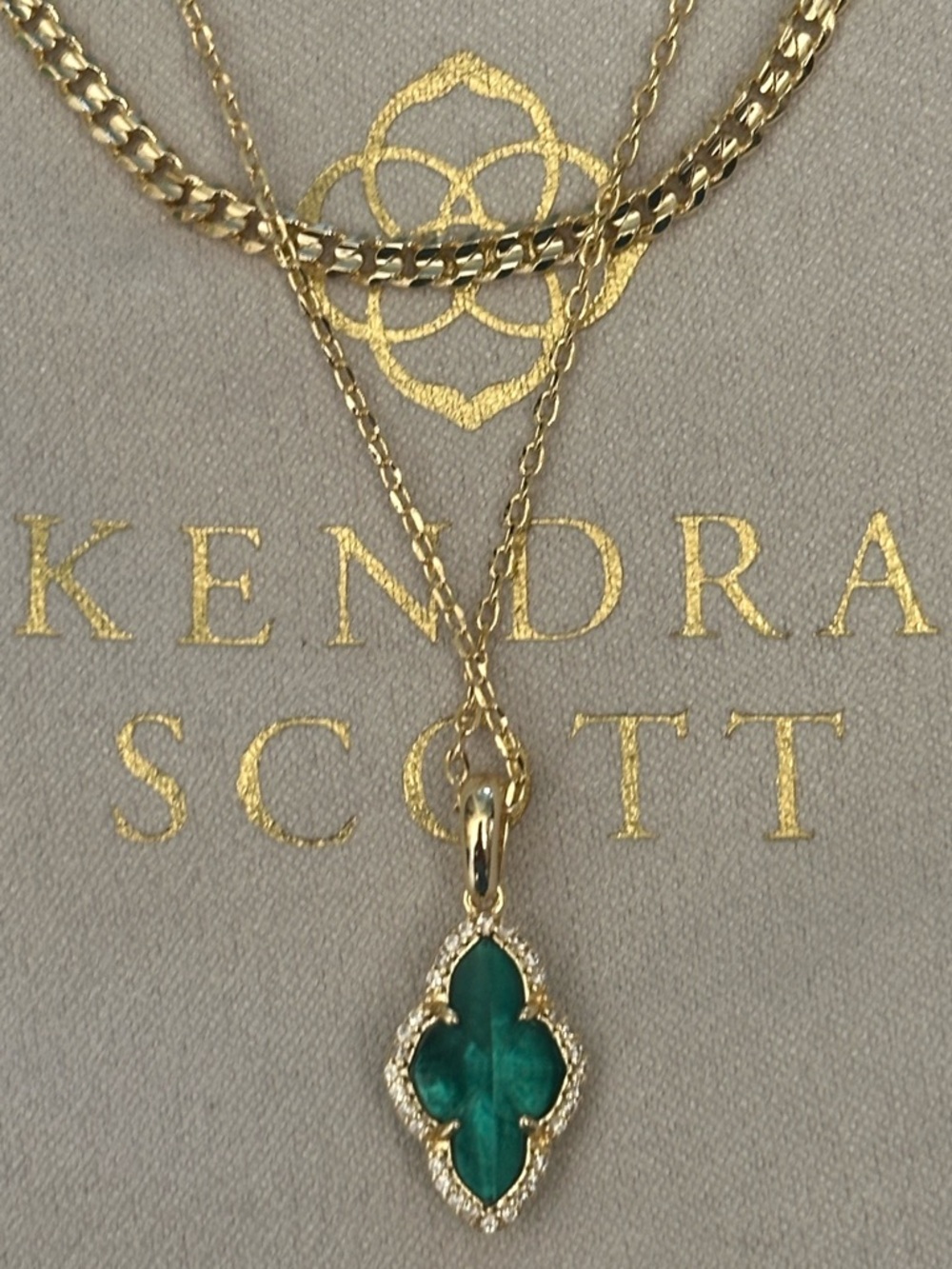 Kendra Scott Abbie Pave Frame MultiChain Necklace - Gold Green Illusion